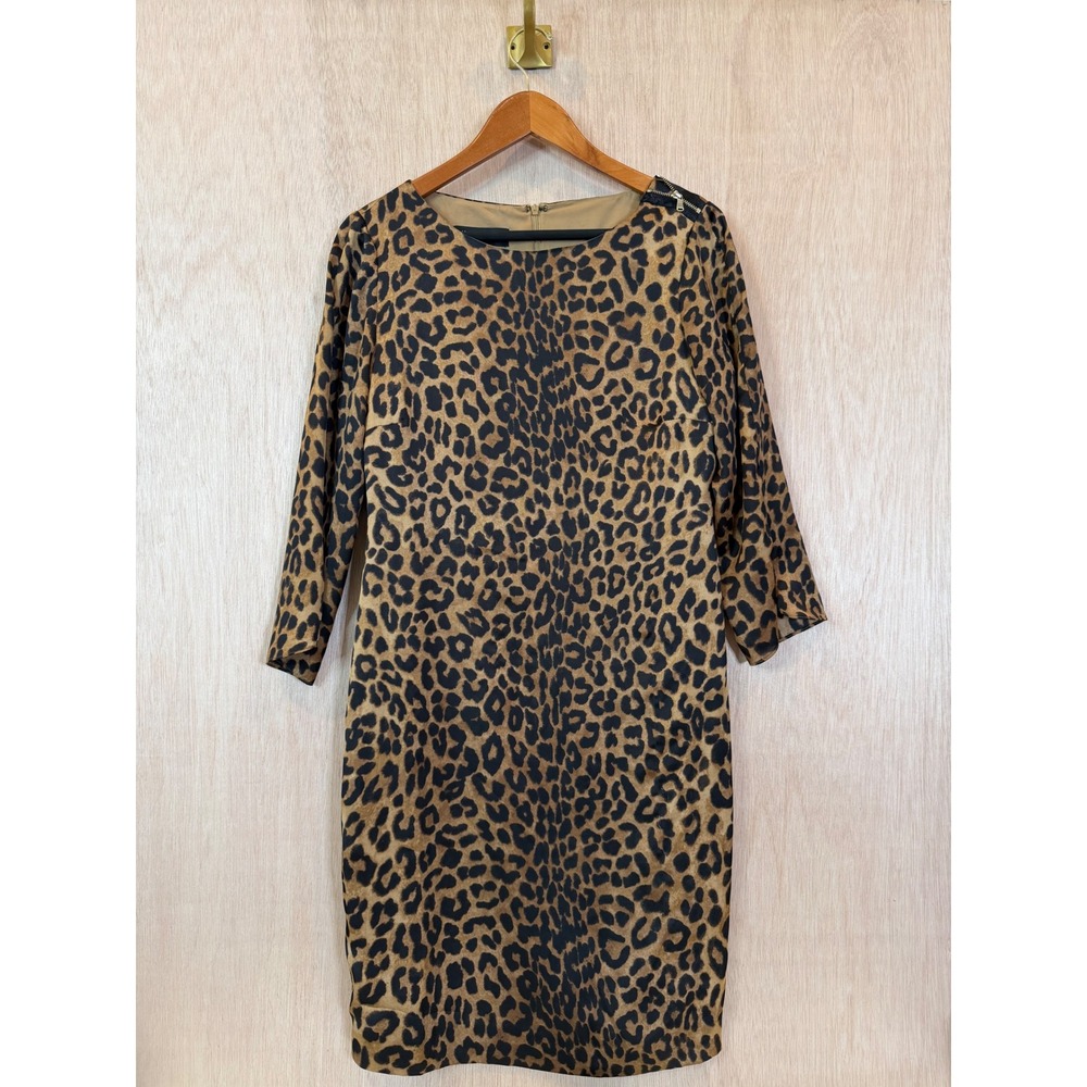 Jones New York Collection Leopard Print Sheath Dress Brown Black Size 8